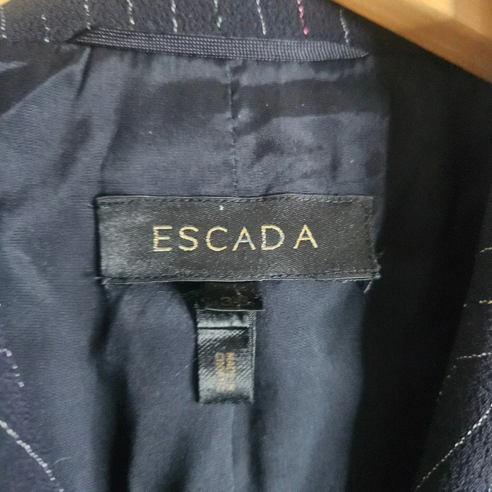 Escada Blazer Black Pinstripe Multi Color Metallic Two Button Jacket Size 38